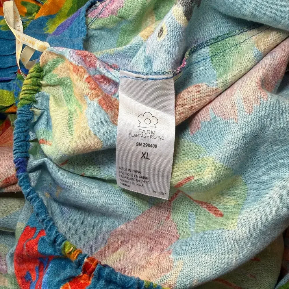 Farm Rio Sunny Day Maxi Dress One-Shoulder Cutout Tropical Linen Blend Size XL - Picture 13 of 14